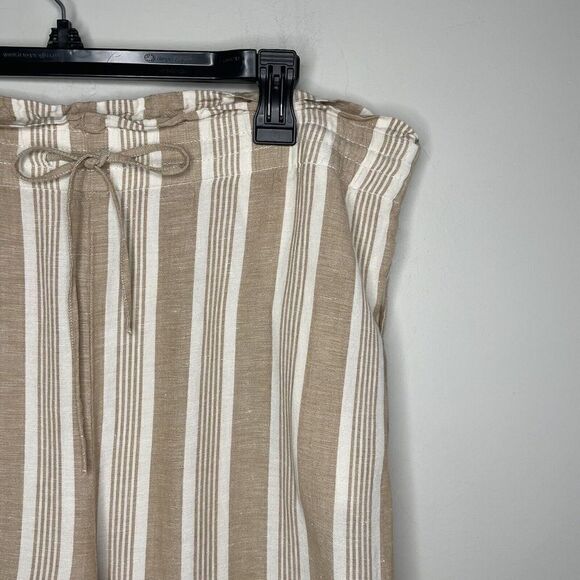 MADEWELL Pants Womens Medium Tan Striped Linen Viscose Crop Drawstring AJ393 - Picture 5 of 11